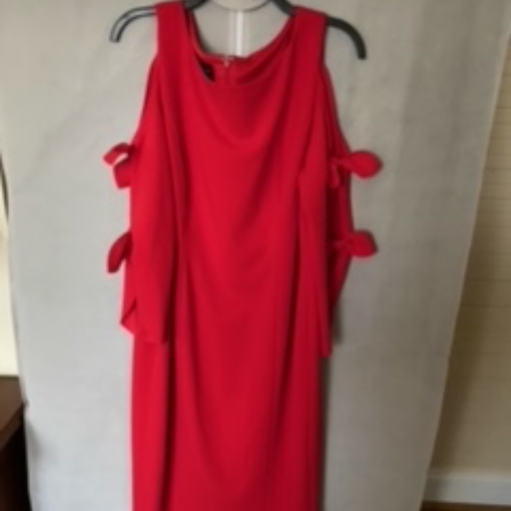 Donna Morgan Red Dress.  Beautiful cut out sleeves with ties along the arm.
